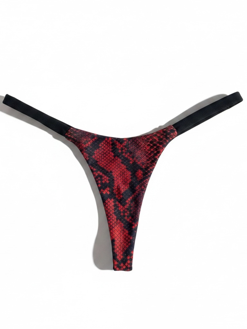 Red Snake-Print Thong Bikini Bottom